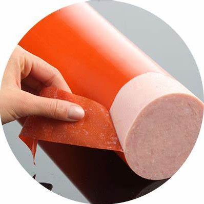 Kalibre 19mm Kalibre 220mm Yazdırılmış Yapay Sosis Kaplamaları Plastik Gıda Paketleme Filmi Naylon PA / PVDC